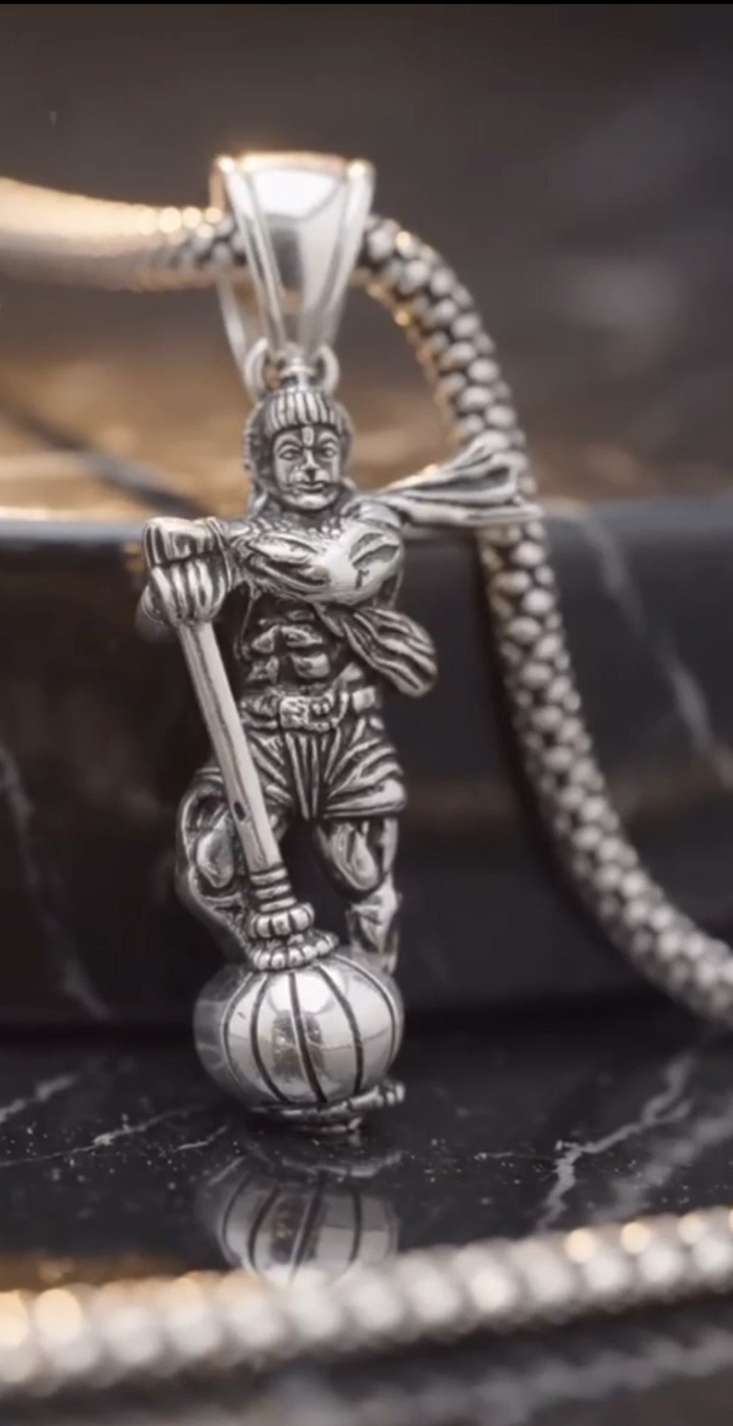 👉 Handcrafted Hanumanji With Gada Silver Pendant Chain — Divine Protection Edition