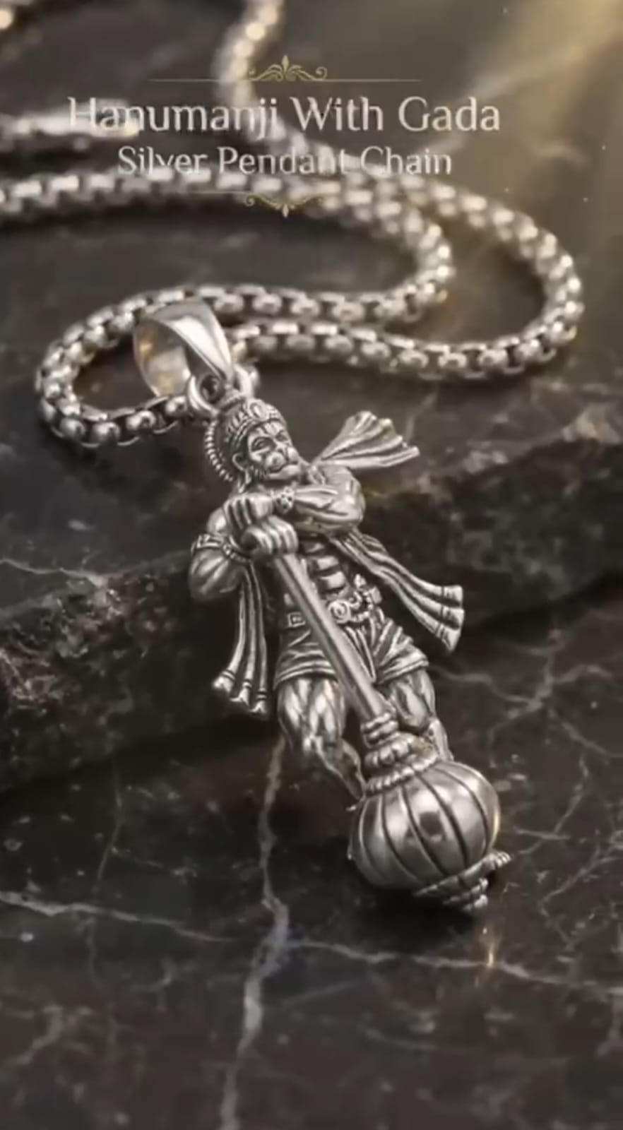 👉 Handcrafted Hanumanji With Gada Silver Pendant Chain — Divine Protection Edition