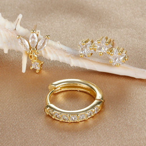 3PCS Star Zircon Hoop Huggie Earrings-1