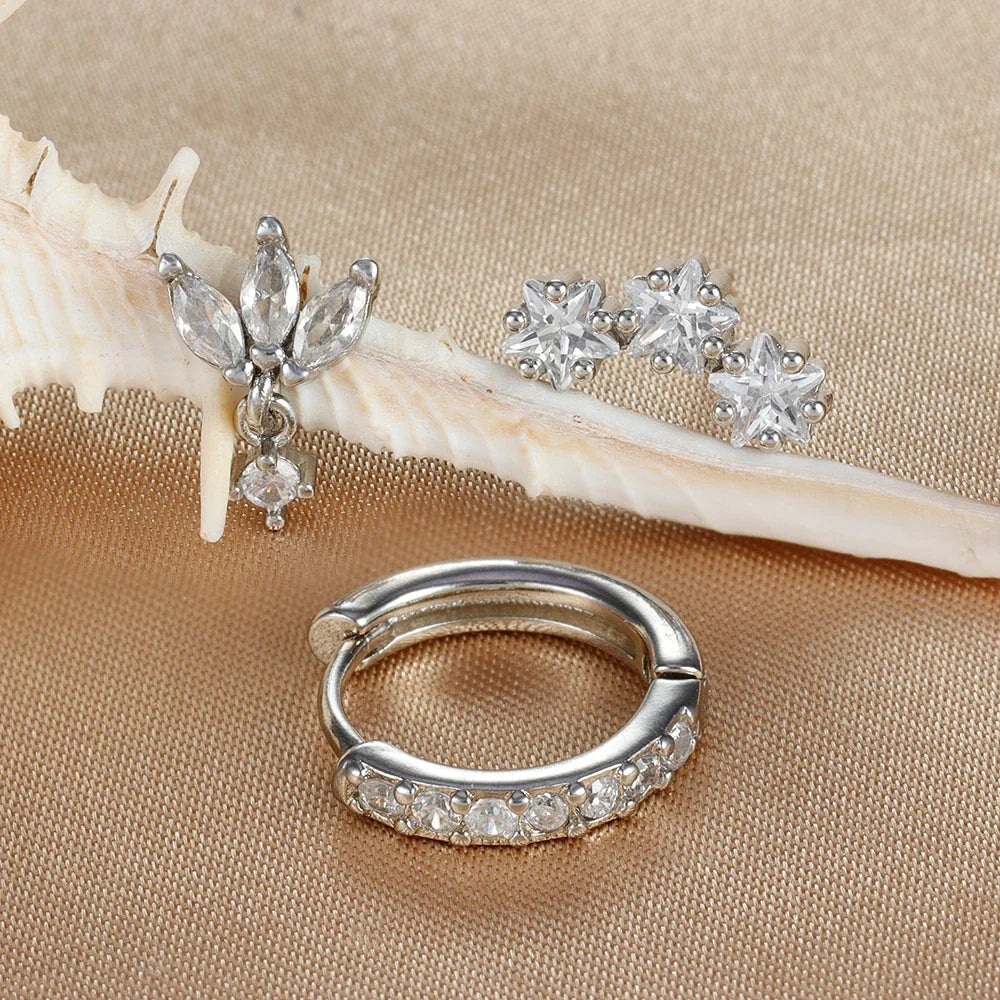 3PCS Star Zircon Hoop Huggie Earrings