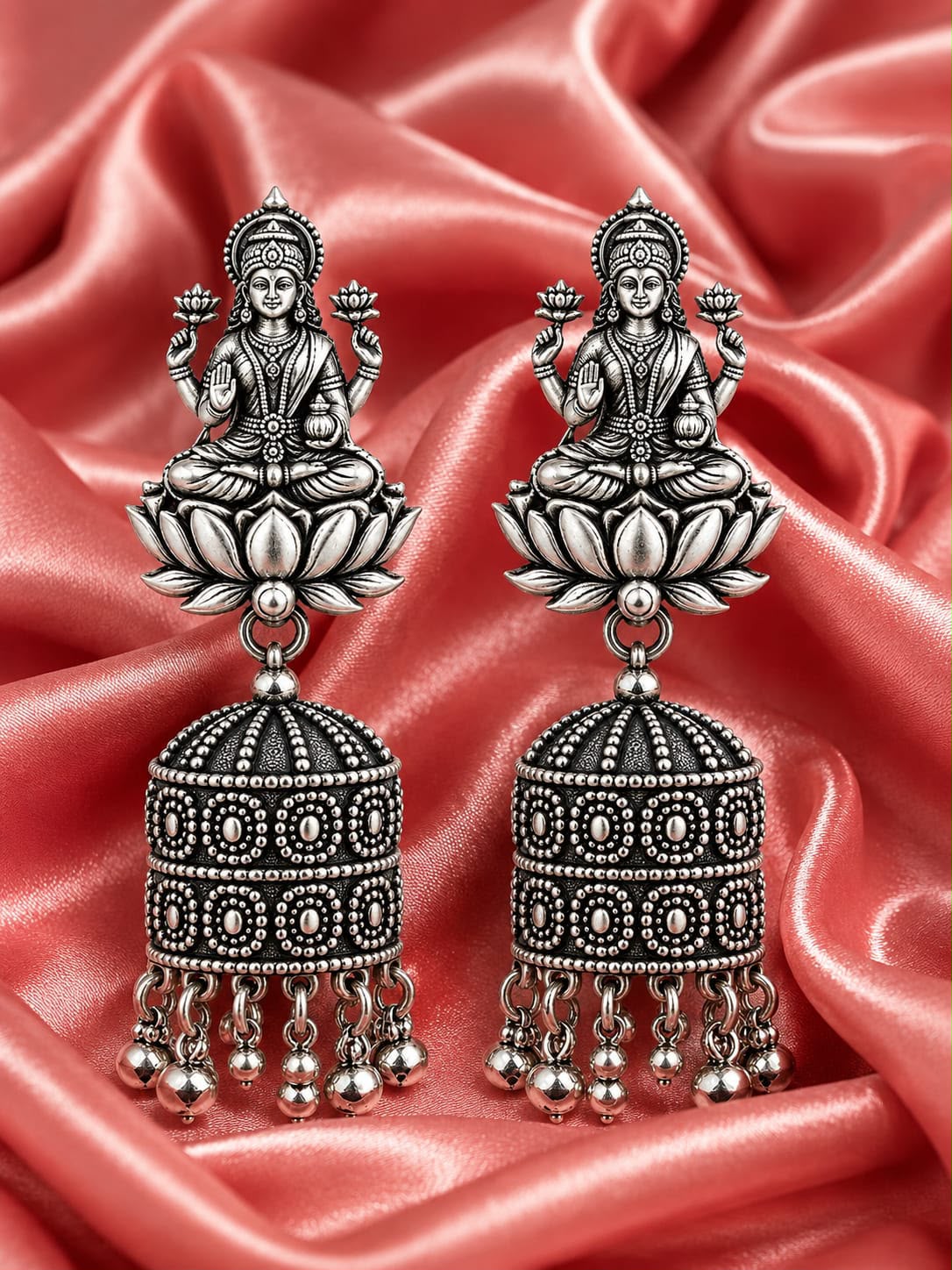 Maa Lakshmi Oxidised Jhumka Earrings | Traditional Temple Jewellery