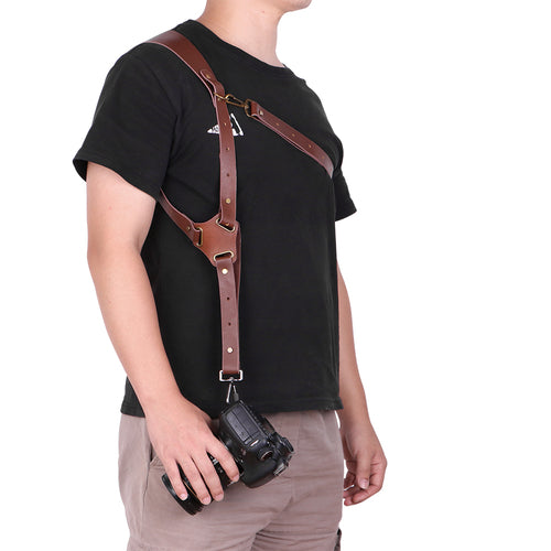 Genuine Leather Camera Shoulder Strap — Adjustable, Universal Fit