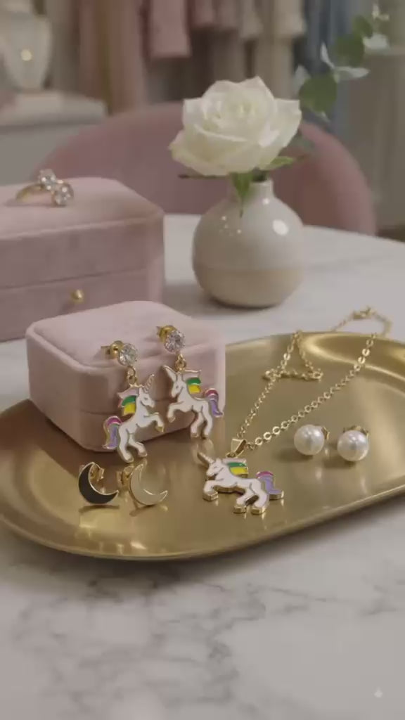 Enchanted Magical Unicorn Jewellery Set + FREE Evil Eye Bracelet 🧿 | Necklace, Earrings, Moon & Pearl Studs 🦄✨