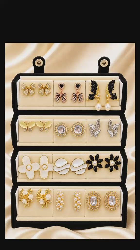 ✨ 12-Pair Korean Designer Earrings + Luxury Jewellery Box