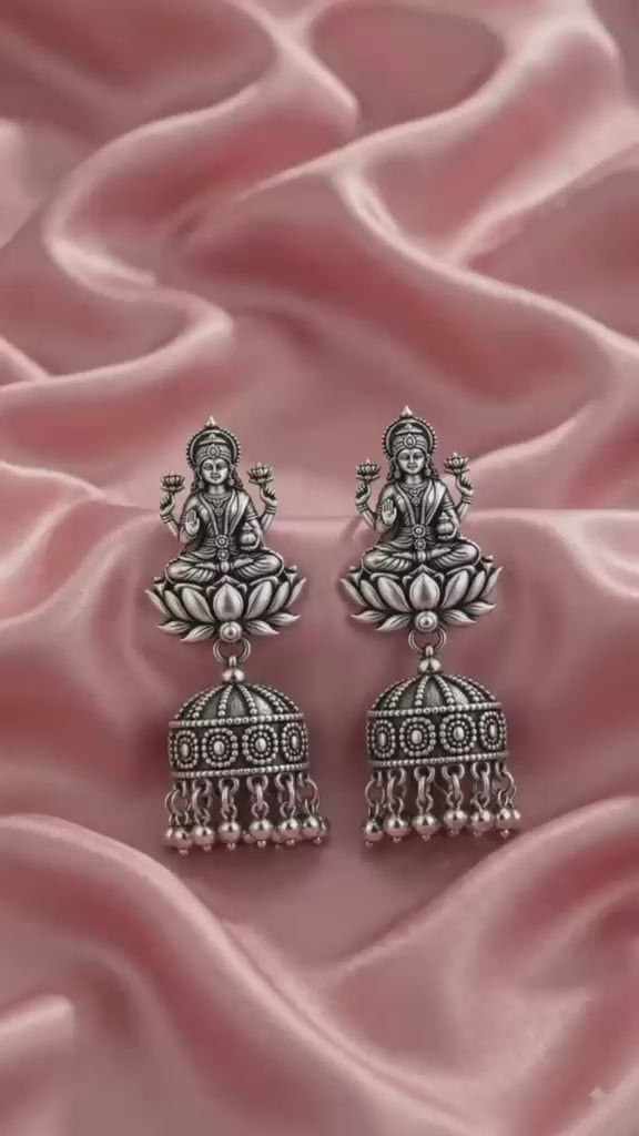 Maa Lakshmi Oxidised Jhumka Earrings | Traditional Temple Jewellery